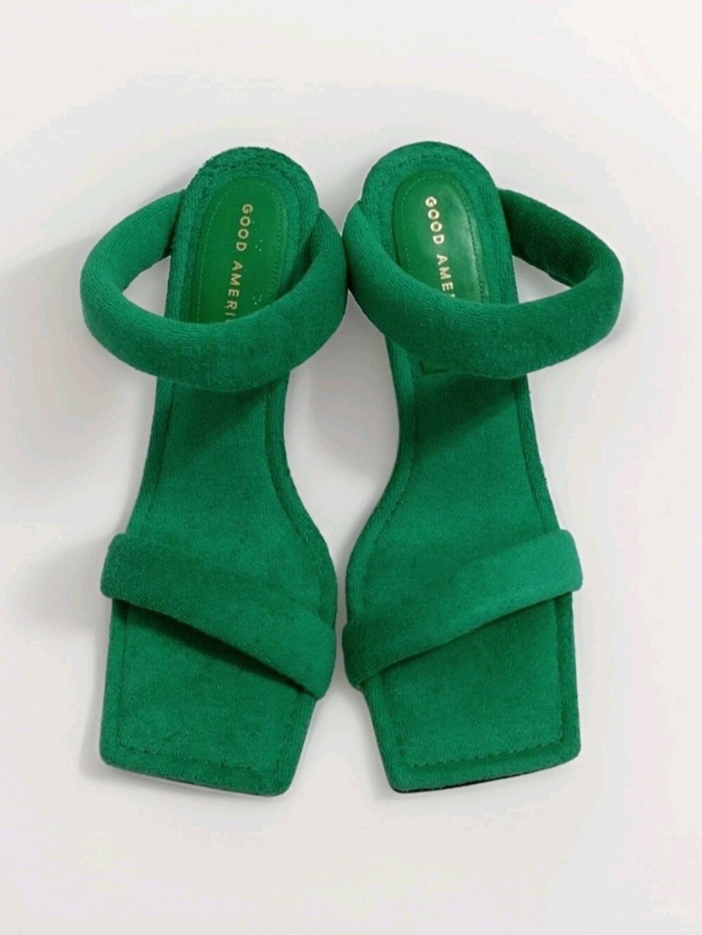 Good American Terry Square Toe Mule Heels 9 Resort Glam Green Statement Sandals - Picture 5 of 16